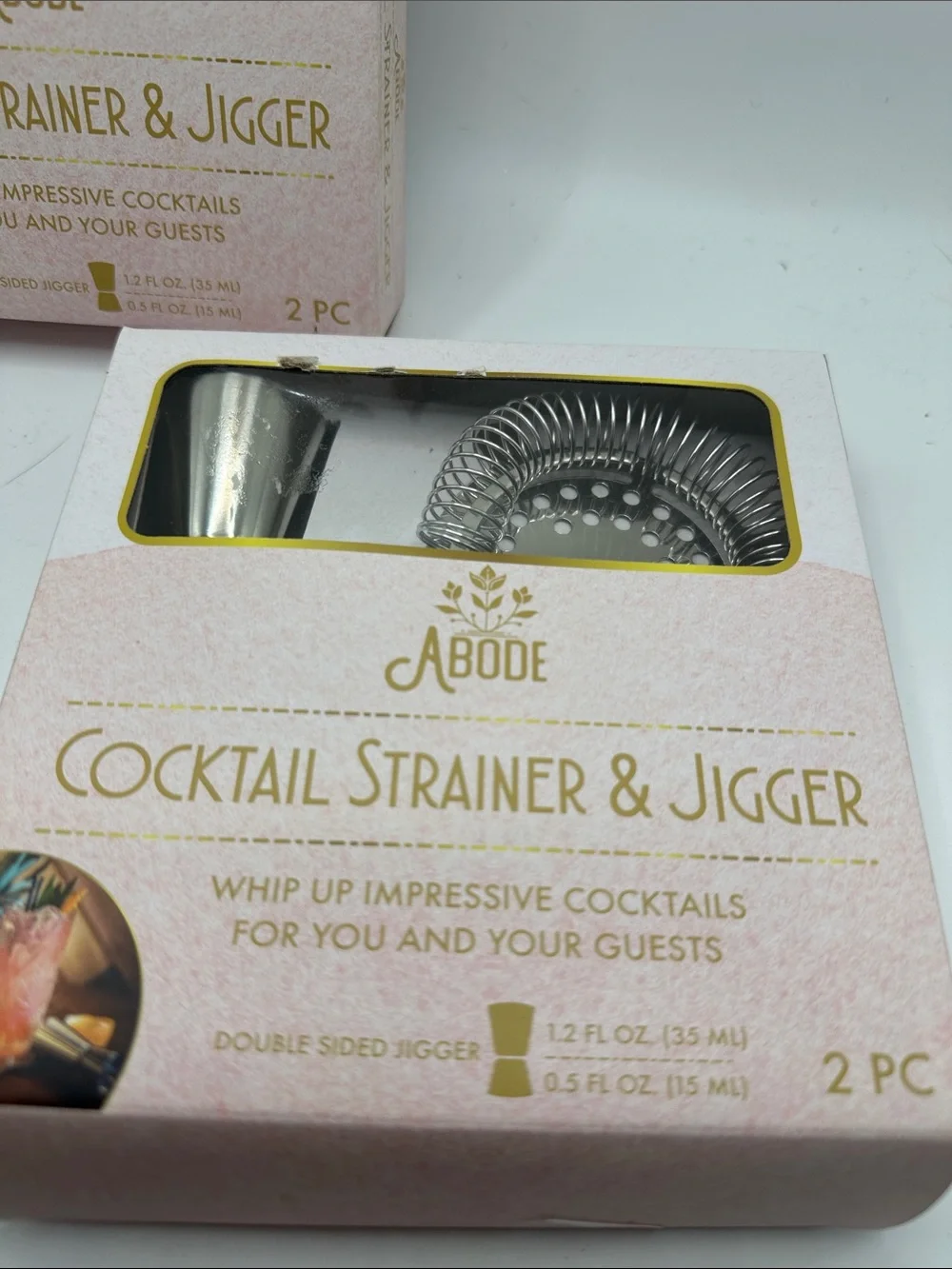 Set of 2 Abode Pink & Silver Cocktail Strainer and Jigger Set - 2 Pack